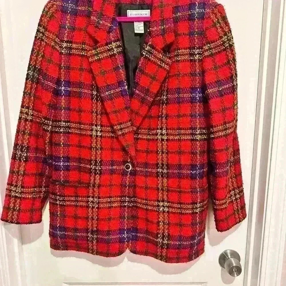 Size 14 Jennifer Moore Red Plaid Blazer